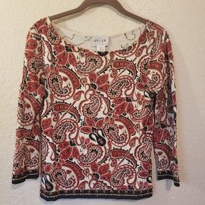 Vintage Women's Oscar De La Renta Paisley Beaded Pullover Sweater Size XS